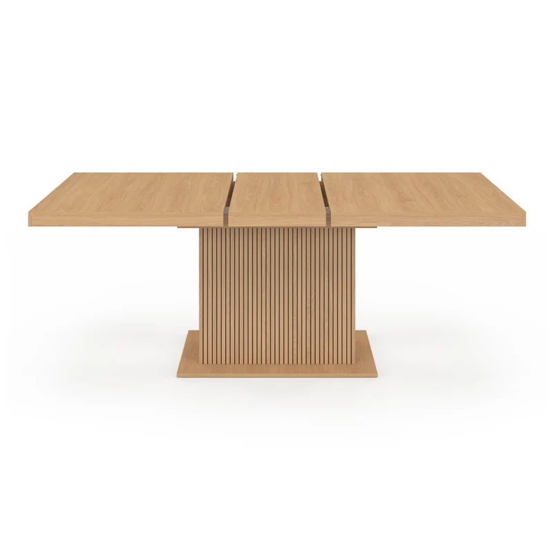 Table à manger extensible Faustine bois et pied lattes avec rangement intégré 160-200cm
