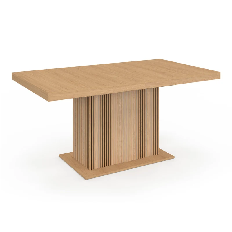Table à manger extensible Faustine bois et pied lattes avec rangement intégré 160-200cm