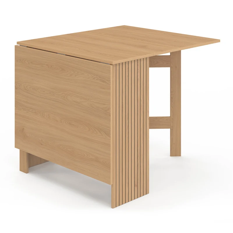 Table à manger dépliable Faustine avec rangement intégré bois et lattes 150cm