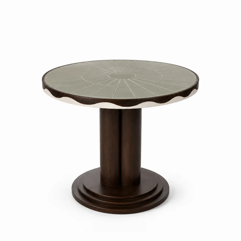 Table à manger ronde Ø75 cm en chêne foncé et céramique