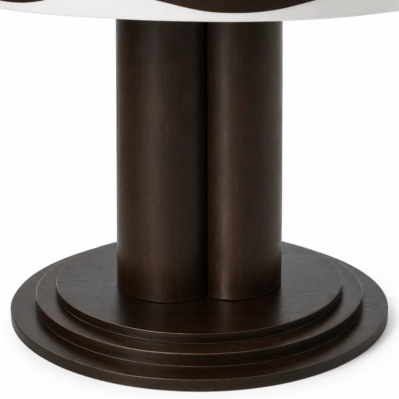 Table à manger ronde Ø75 cm en chêne foncé et céramique