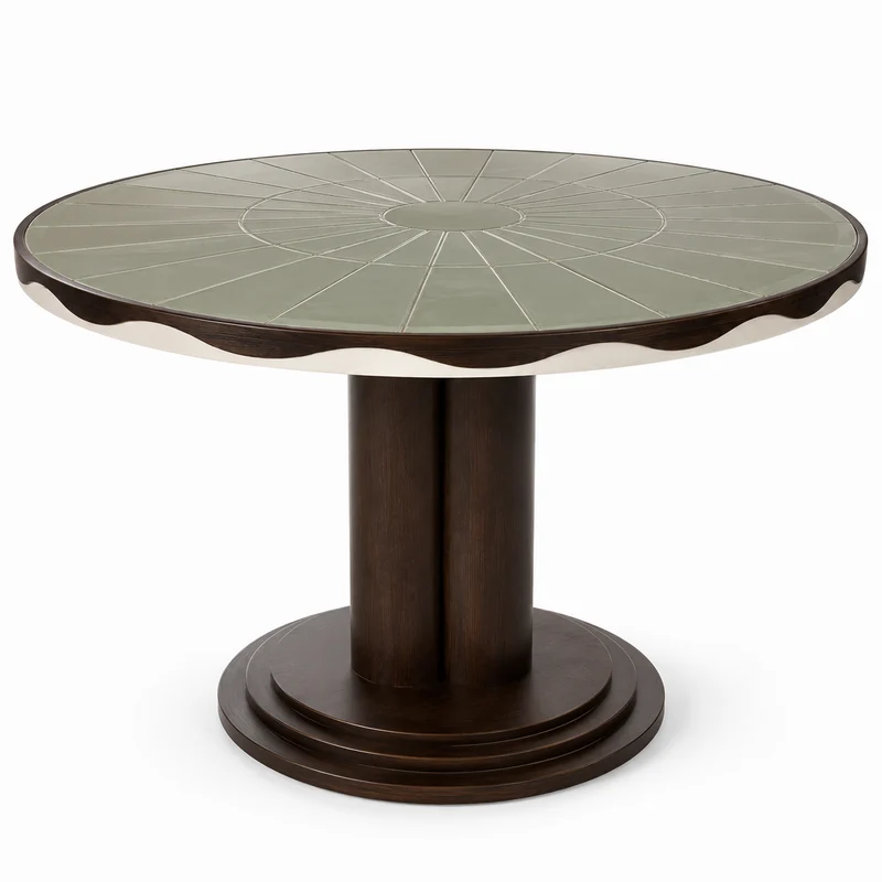 Table à manger ronde Ø120 cm en chêne foncé et céramique