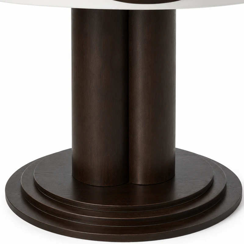 Table à manger ronde Ø120 cm en chêne foncé et céramique