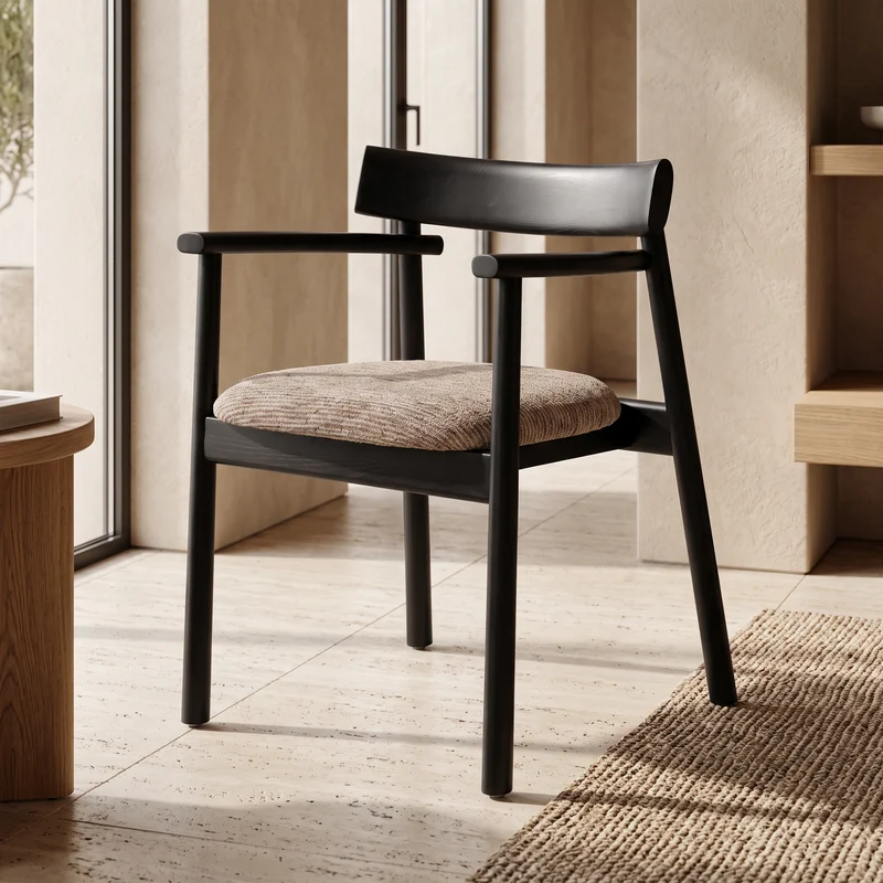 Chaise GAIA noir et tissu marron