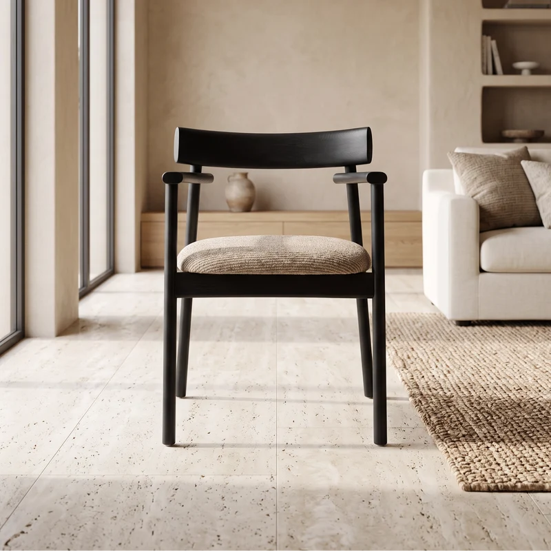 Chaise GAIA noir et tissu marron