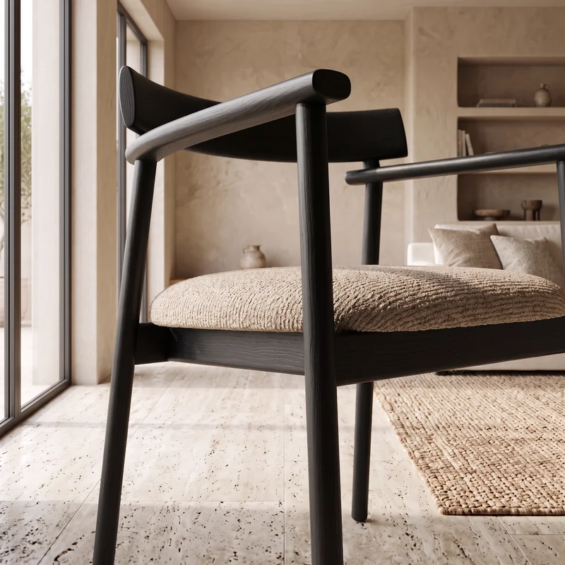 Chaise GAIA noir et tissu marron