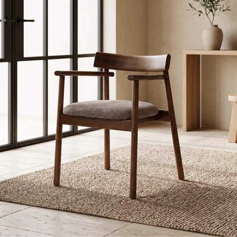 Chaise GAIA teinte noyer et tissu marron