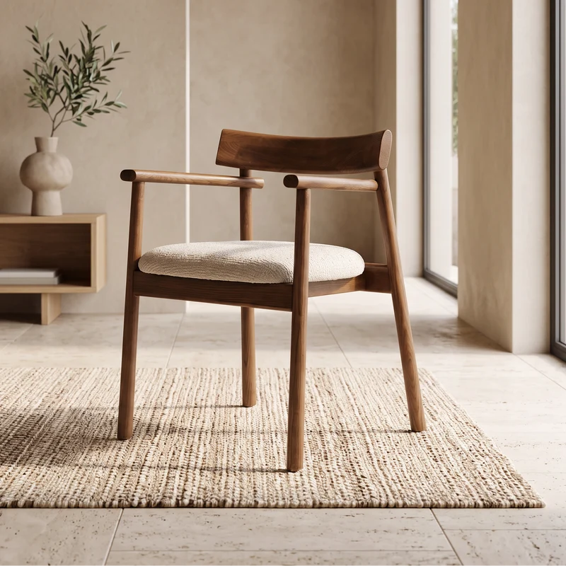Chaise GAIA teinte noyer & tissu crème