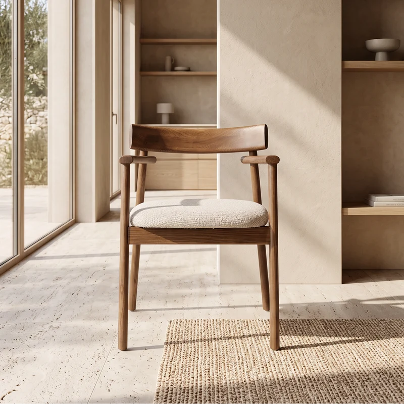 Chaise GAIA teinte noyer & tissu crème