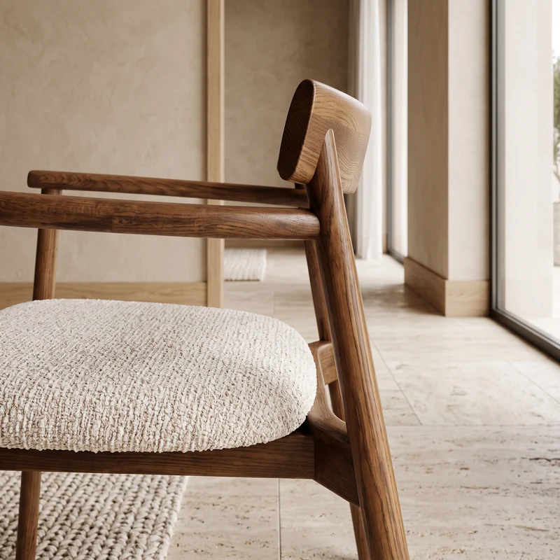 Chaise GAIA teinte noyer & tissu crème