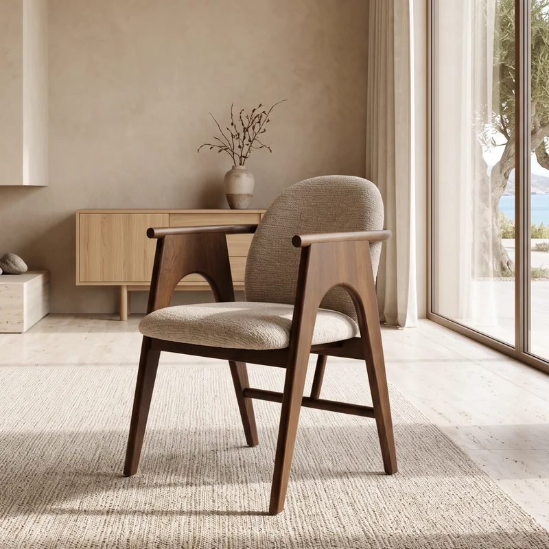 Chaise BOWIE noyer & tissu crème