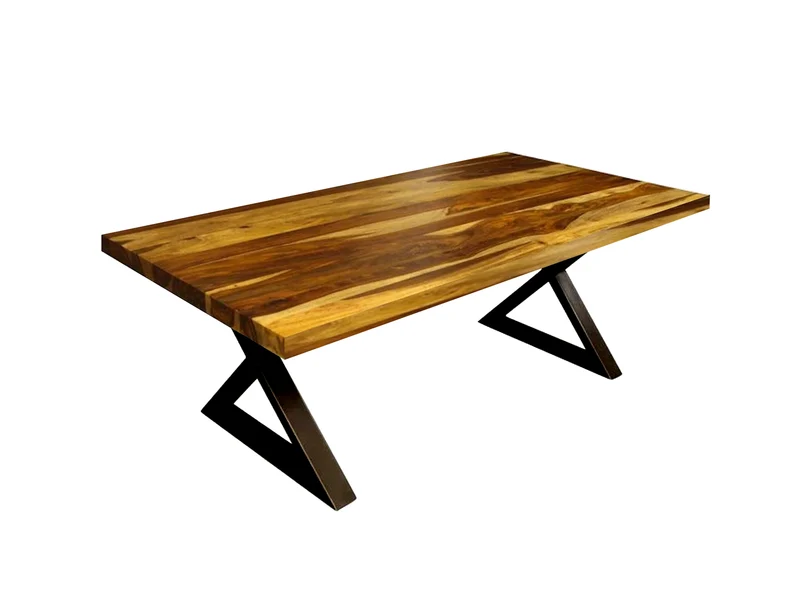 Table à dîner sheesham 2" bord droit brun - pattes X
