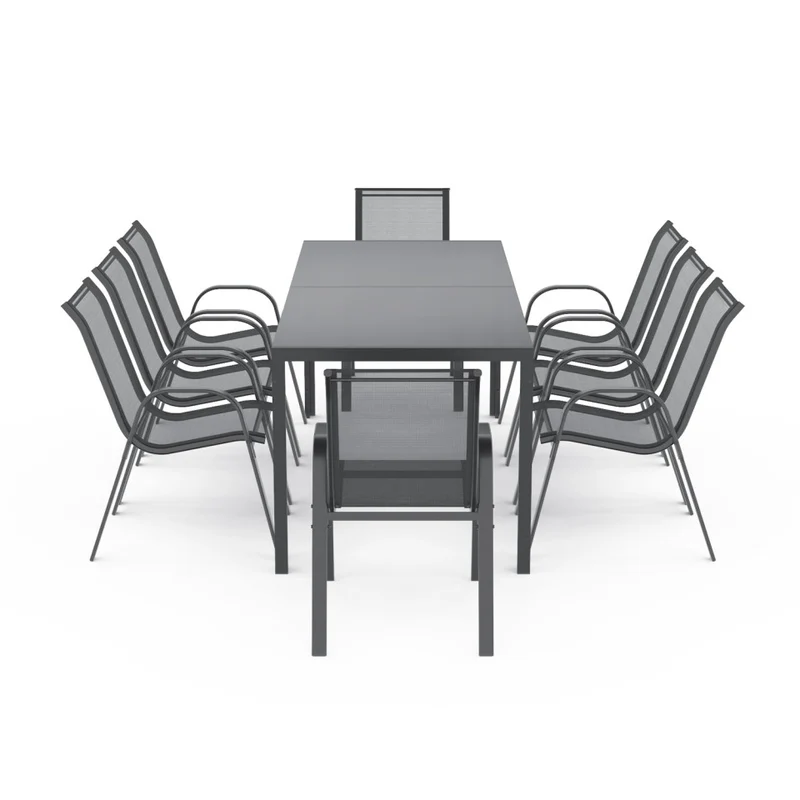 Ensemble de jardin Minorca 8 places en textiléne et verre trempé gris anthracite