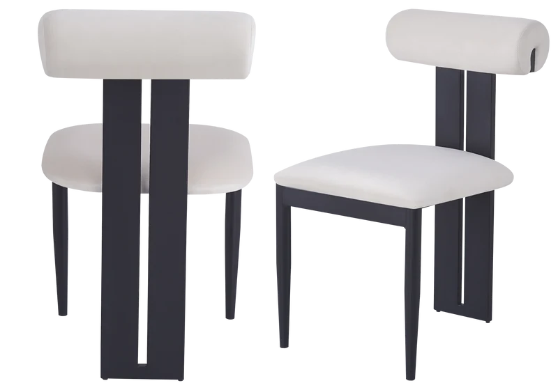 Chaise en velours beige et pieds noirs - Koto x2