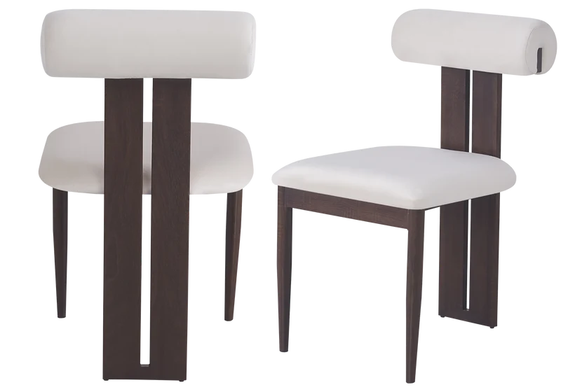 Chaise en velours beige et pieds noyer - Koto x2