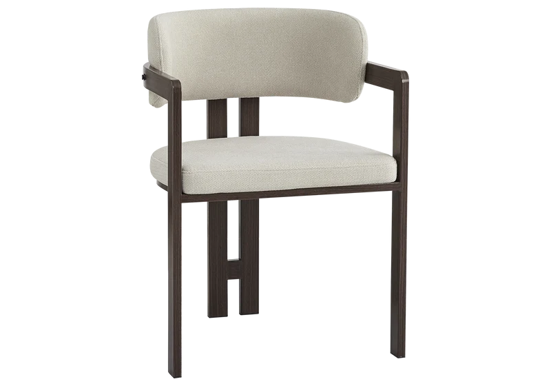 Fauteuil de table bouclé sable bois noyer - Lyra x2