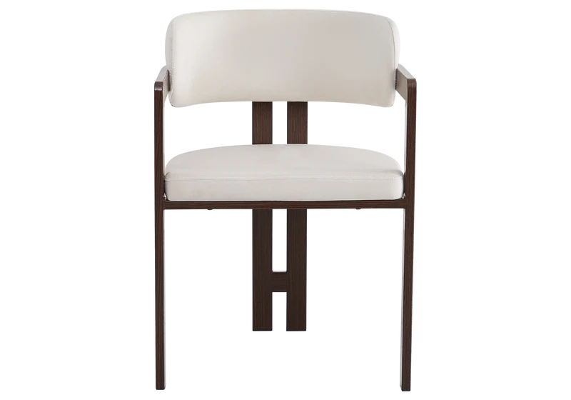 Fauteuil de table velours beige bois noyer - Lyra x2