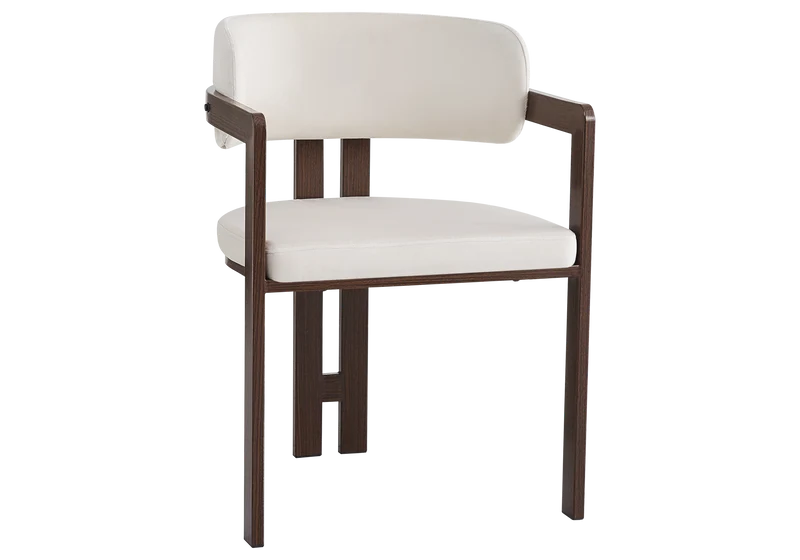 Fauteuil de table velours beige bois noyer - Lyra x2