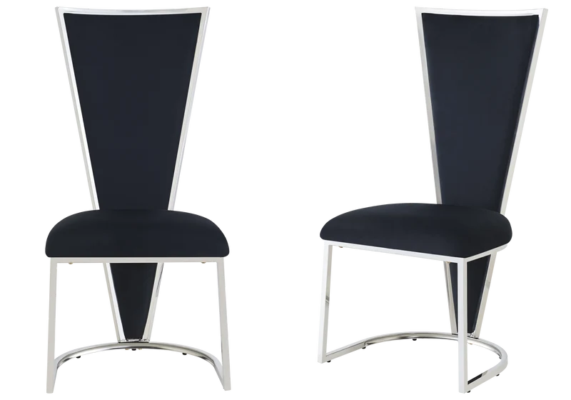 Chaise dossier haut velours noir argent - Véga x2
