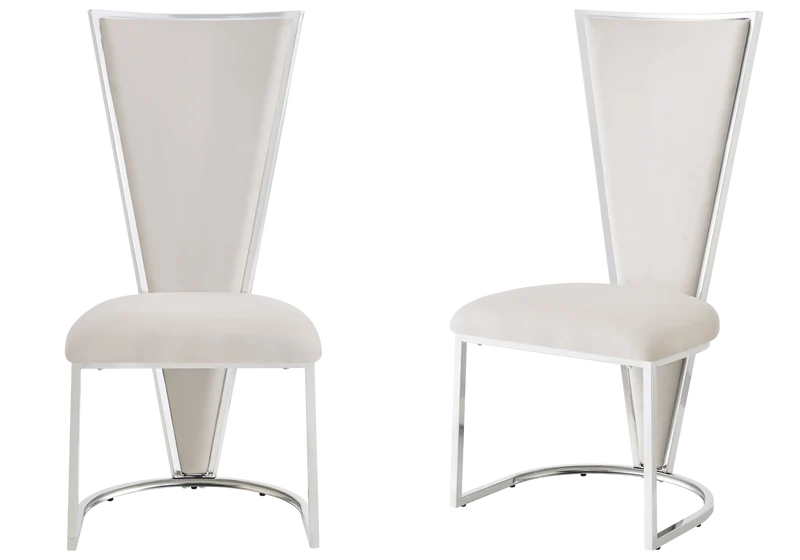 Chaise dossier haut velours beige argent - Véga x2