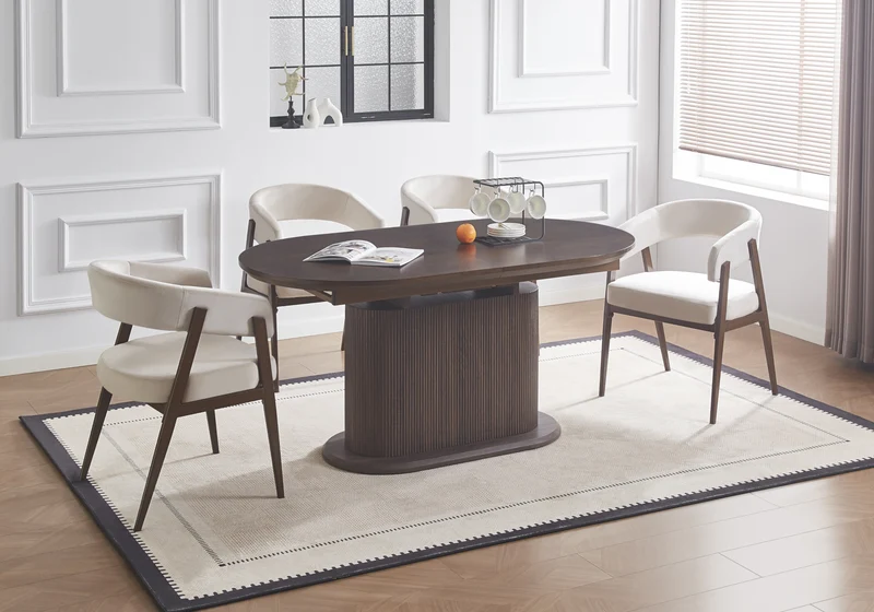 Fauteuil de table texturé beige noyer - Oslo x4