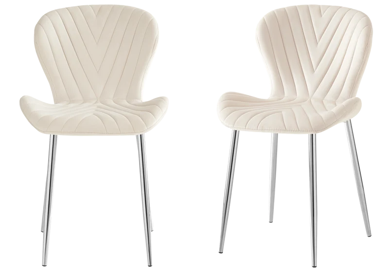 Chaise velours beige pieds argent - Syra x4