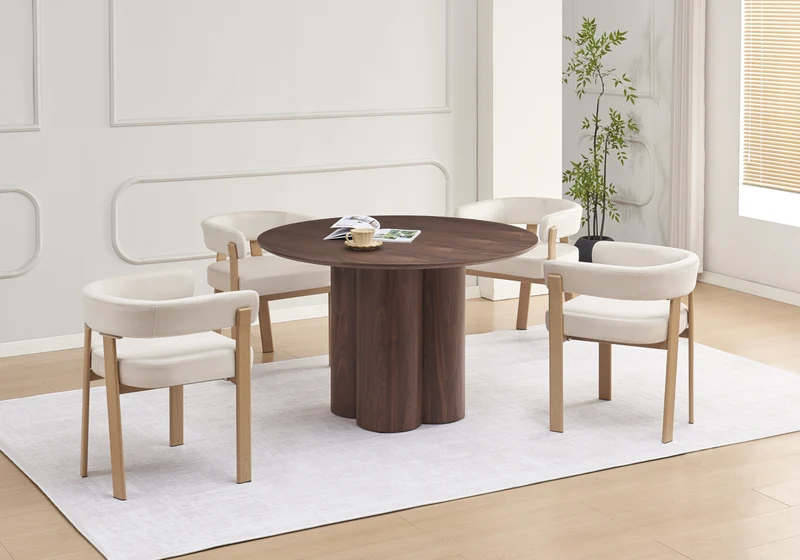 Fauteuil de table velours beige chêne - Mura x4