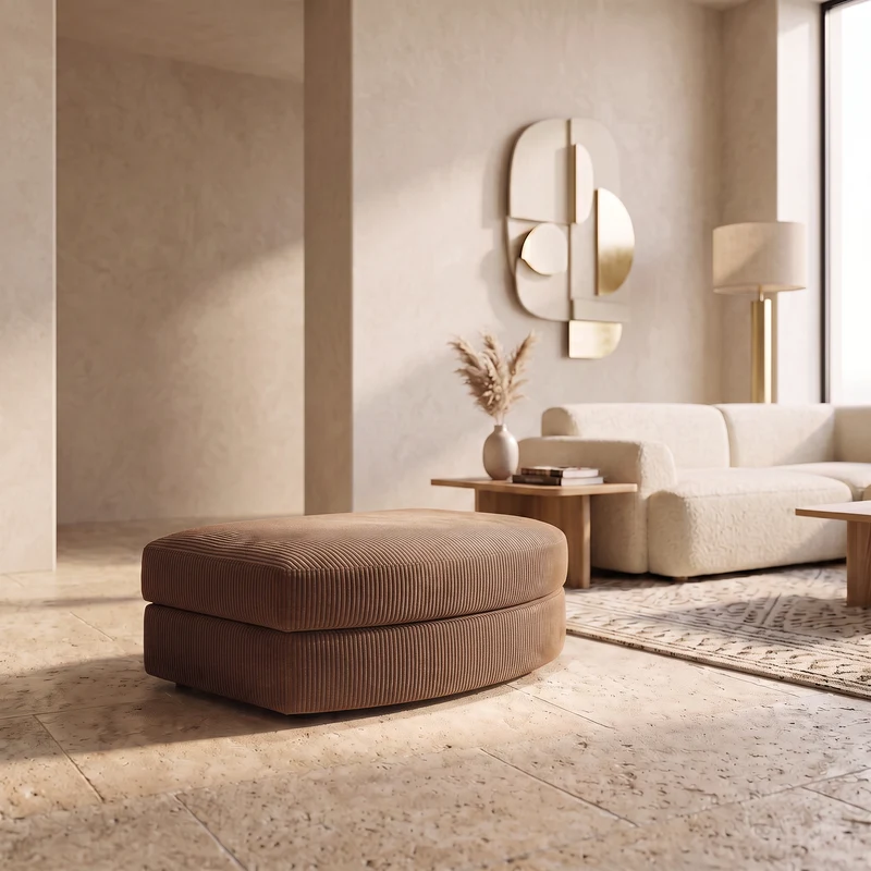 Pouf Roma marron en tissu côtelé