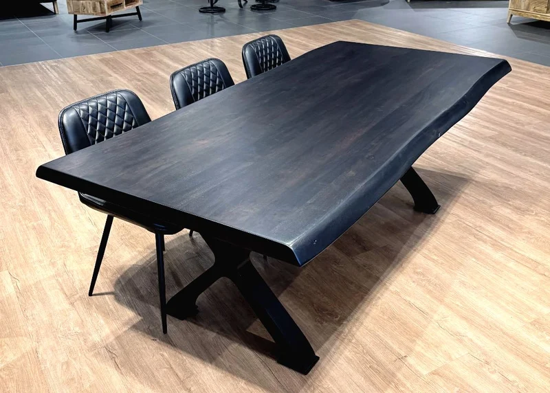 Table à dîner acacia 2" bord naturel onyx base Docks