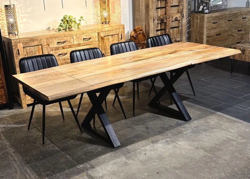 Table à dîner extensible manguier 1.5" bord naturel X