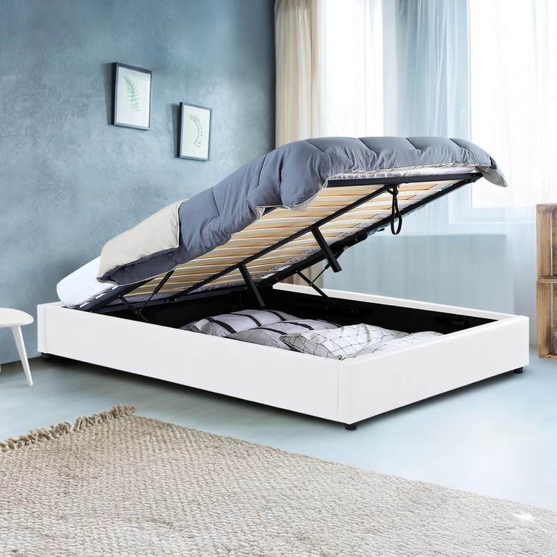 Lit coffre Otto en similicuir blanc avec sommier 160x200cm