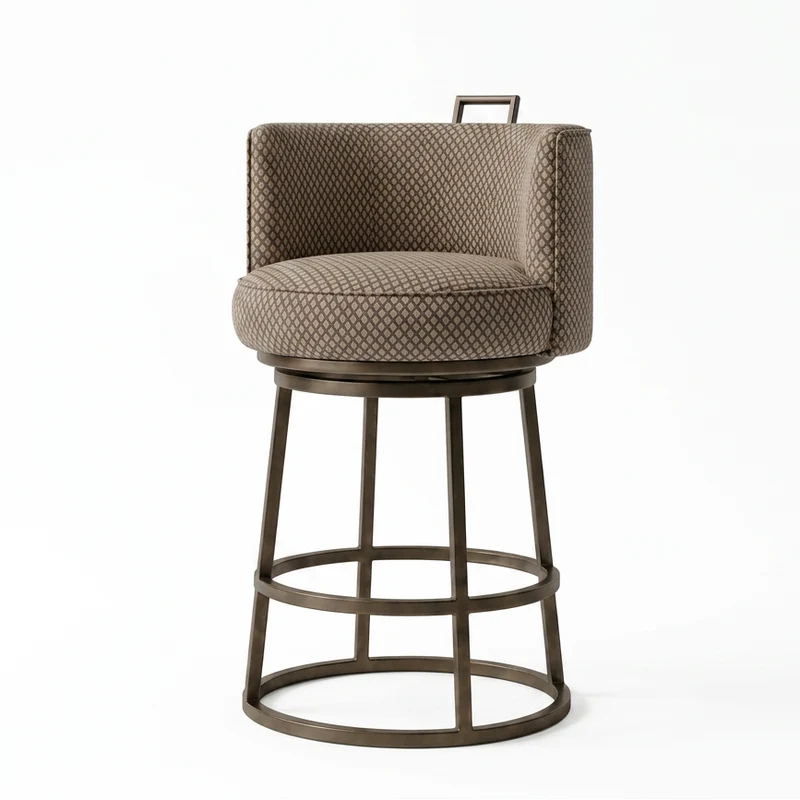 Tabouret pivotant Dana tissu quadrillé marron et noir