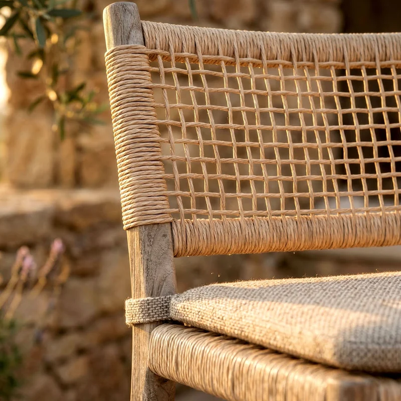 Tabouret Sienna en vieux teck tressage naturel