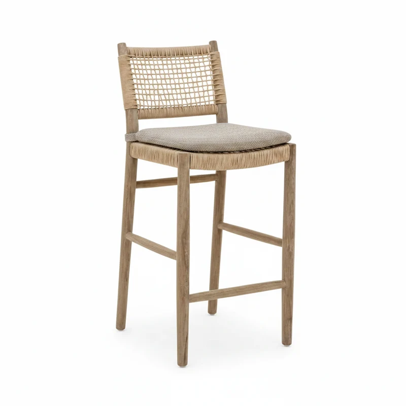 Tabouret Sienna en vieux teck tressage naturel