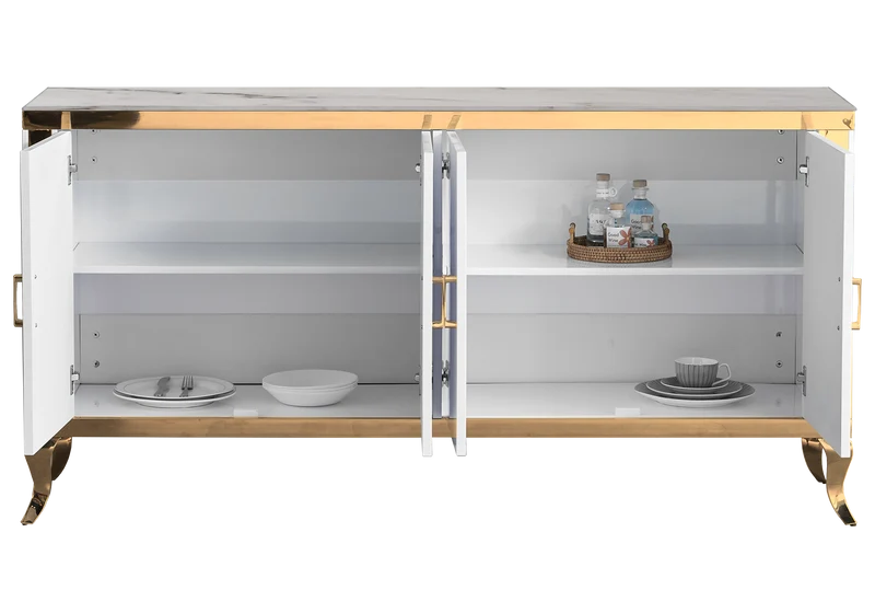 Buffet 4 portes marbre beige doré - Neo