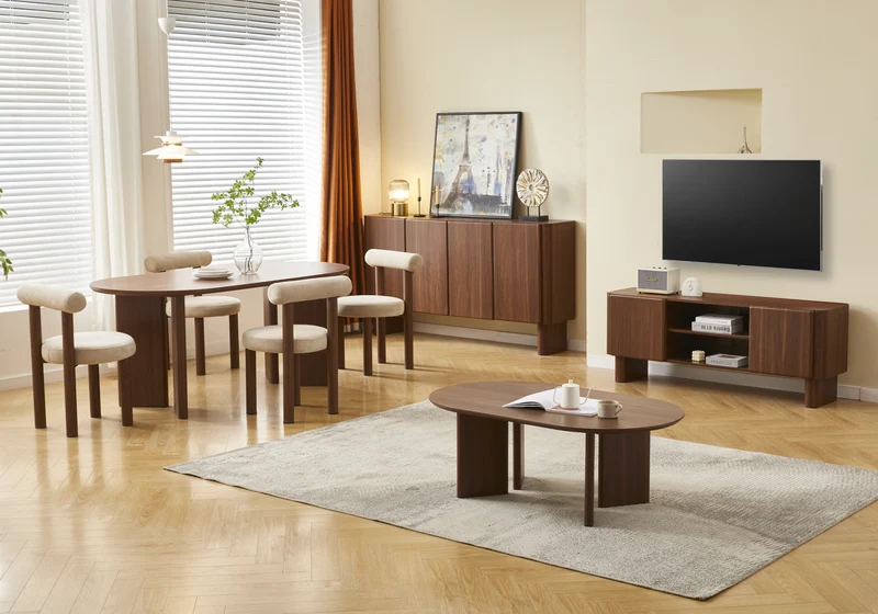 Ensemble table et chaises noyer Japandi - Oris