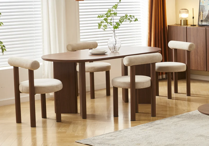 Ensemble table et chaises noyer Japandi - Oris