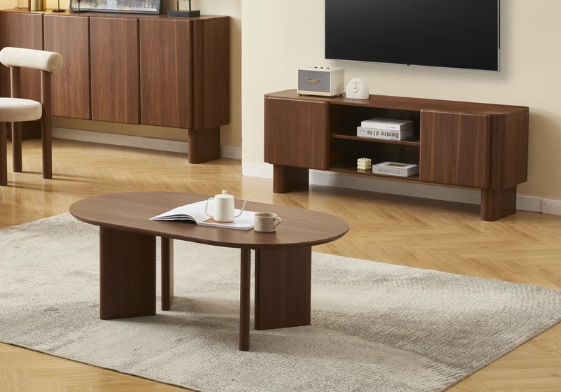Table basse ovale noyer Japandi - Oris