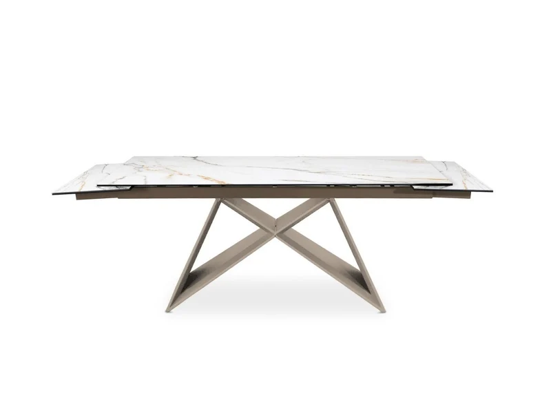 Table à manger extensible plateau céramique blanc 10 personnes 160-240 cm GABRIEL
