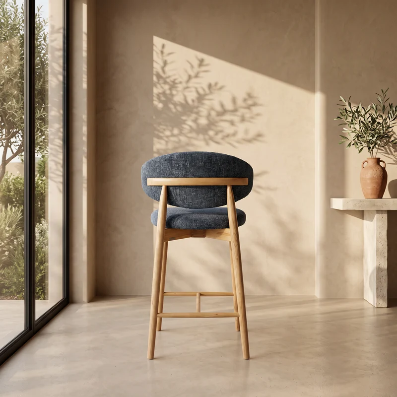 Tabouret Jaspe bleu en bois naturel