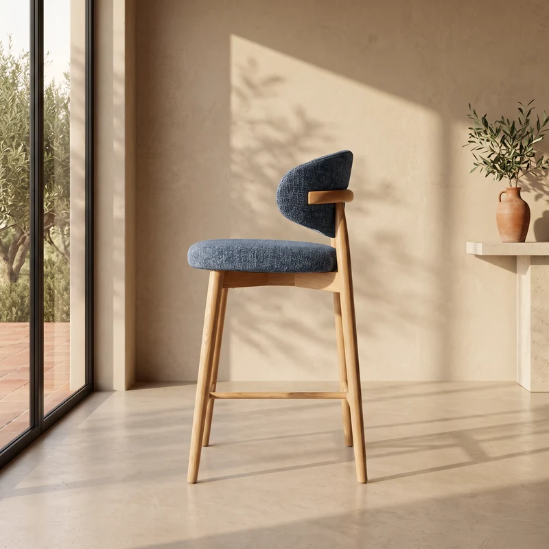 Tabouret Jaspe bleu en bois naturel
