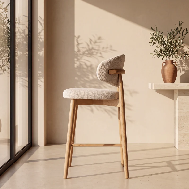 Tabouret JASPE Blanc et bois naturel