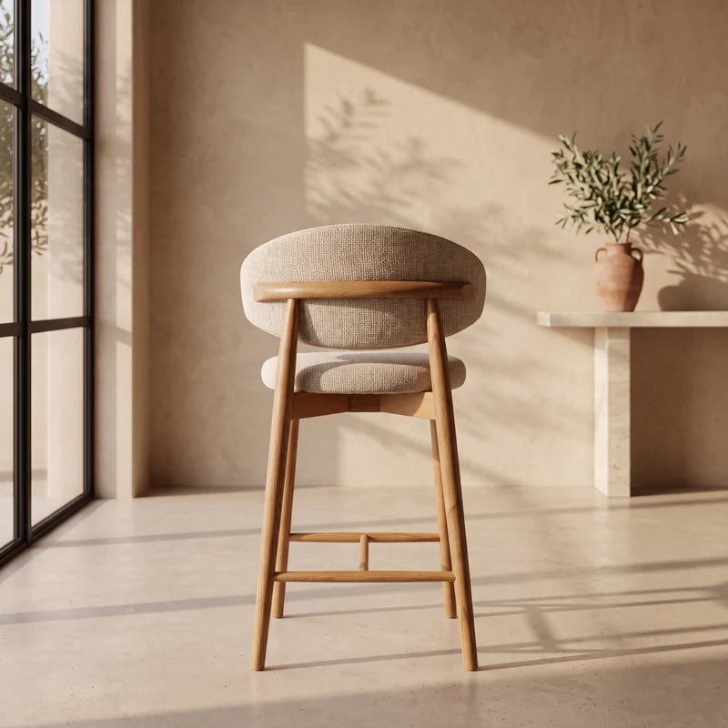 Tabouret JASPE Blanc et bois naturel