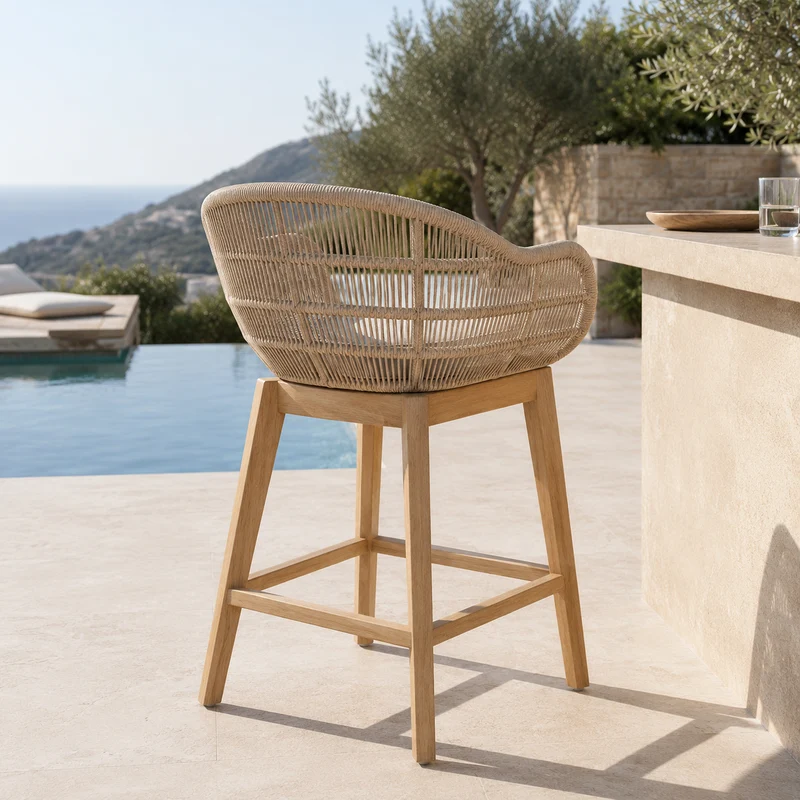Tabouret en Teck Tressé