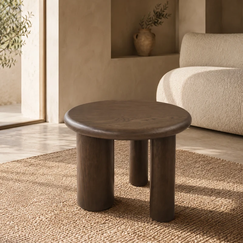 Table basse ANA ronde en noyer – Ø 60 × H 50 cm