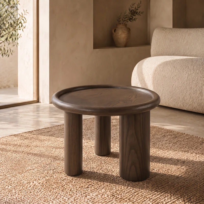 Table basse ANA ronde en noyer – Ø 60 × H 41 cm