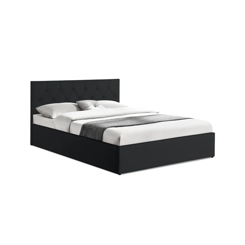 Lit coffre Hanna en PVC noir avec sommier et tête de lit 140x190cm