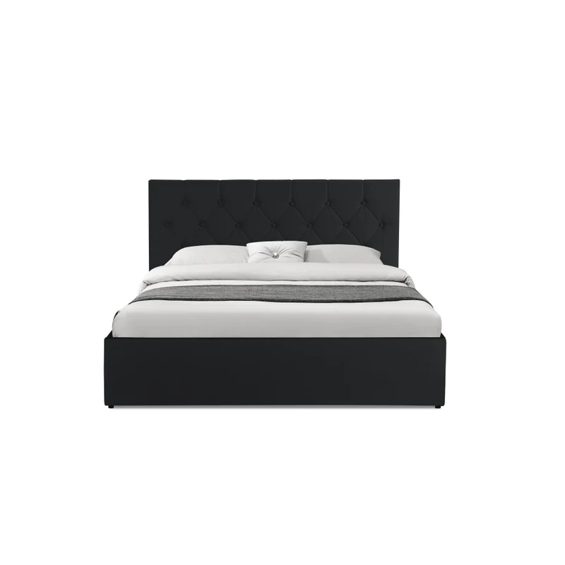 Lit coffre Hanna en PVC noir avec sommier et tête de lit 140x190cm