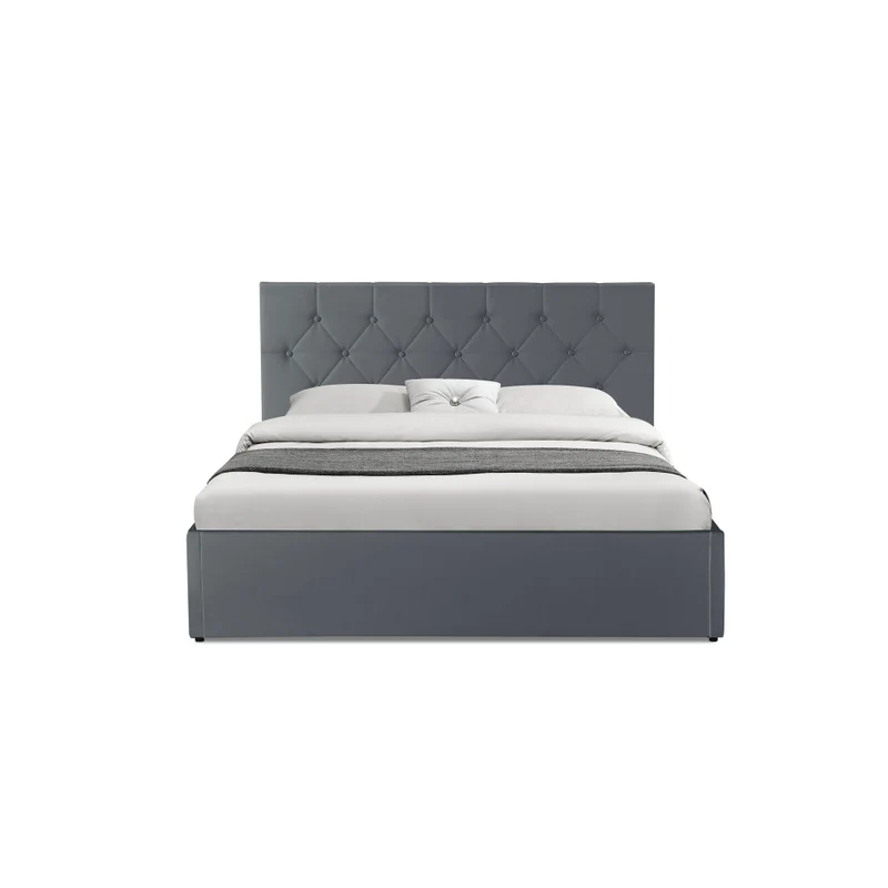 Lit coffre Hanna en PVC gris avec sommier 140x190cm