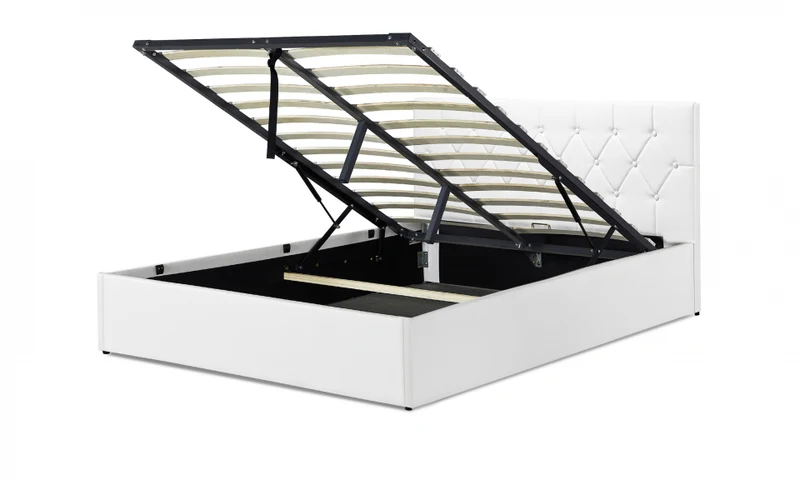 Lit coffre Hanna en PVC blanc avec sommier 160x200cm